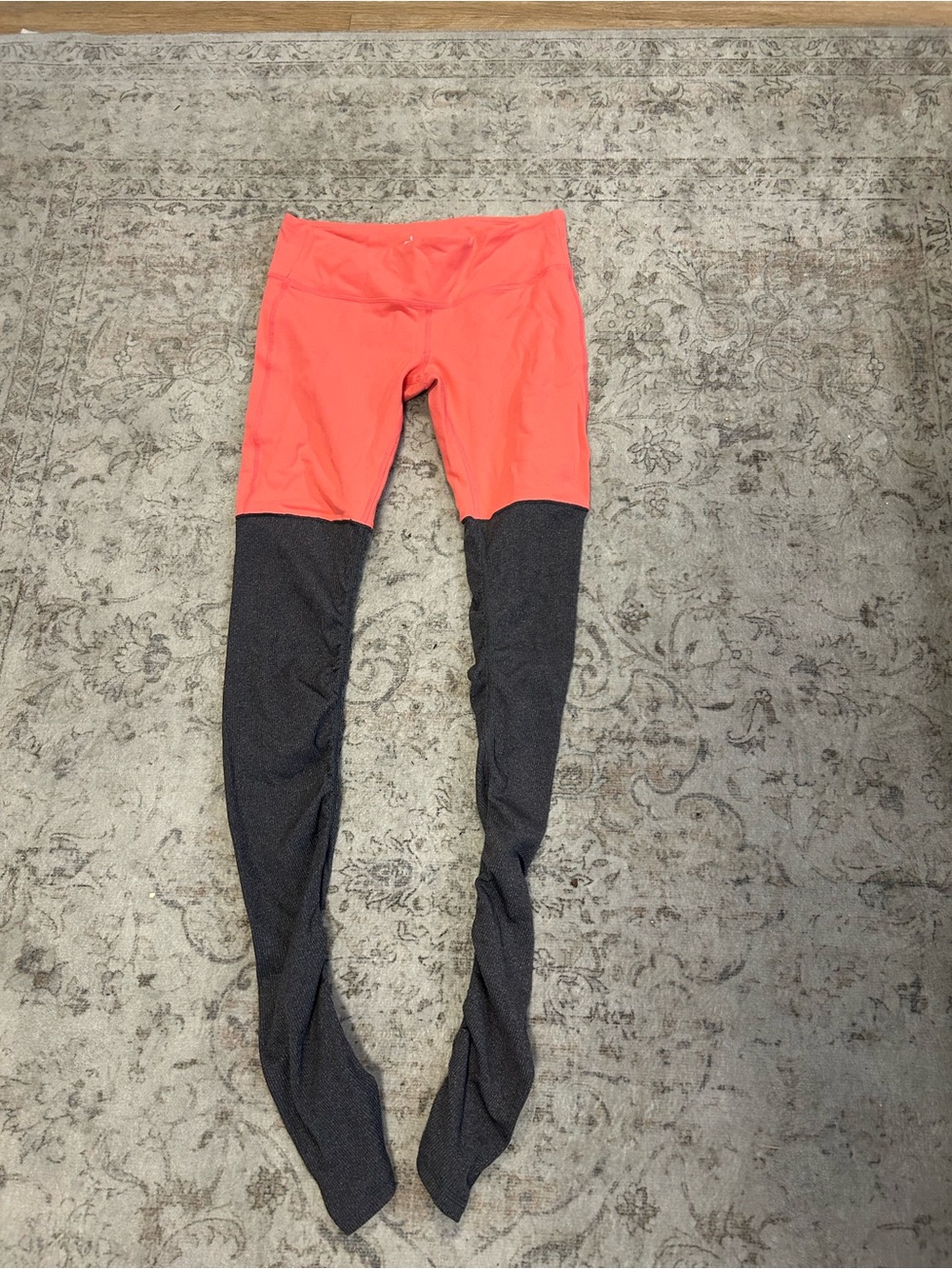 ALO Yoga Two-Tone Coral and Charcoal Leggings